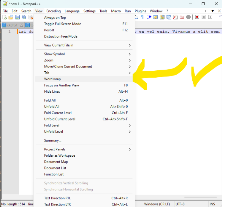 Notepad++ How to Toggle Line Wrapping/Breaking? Be on the Right Side